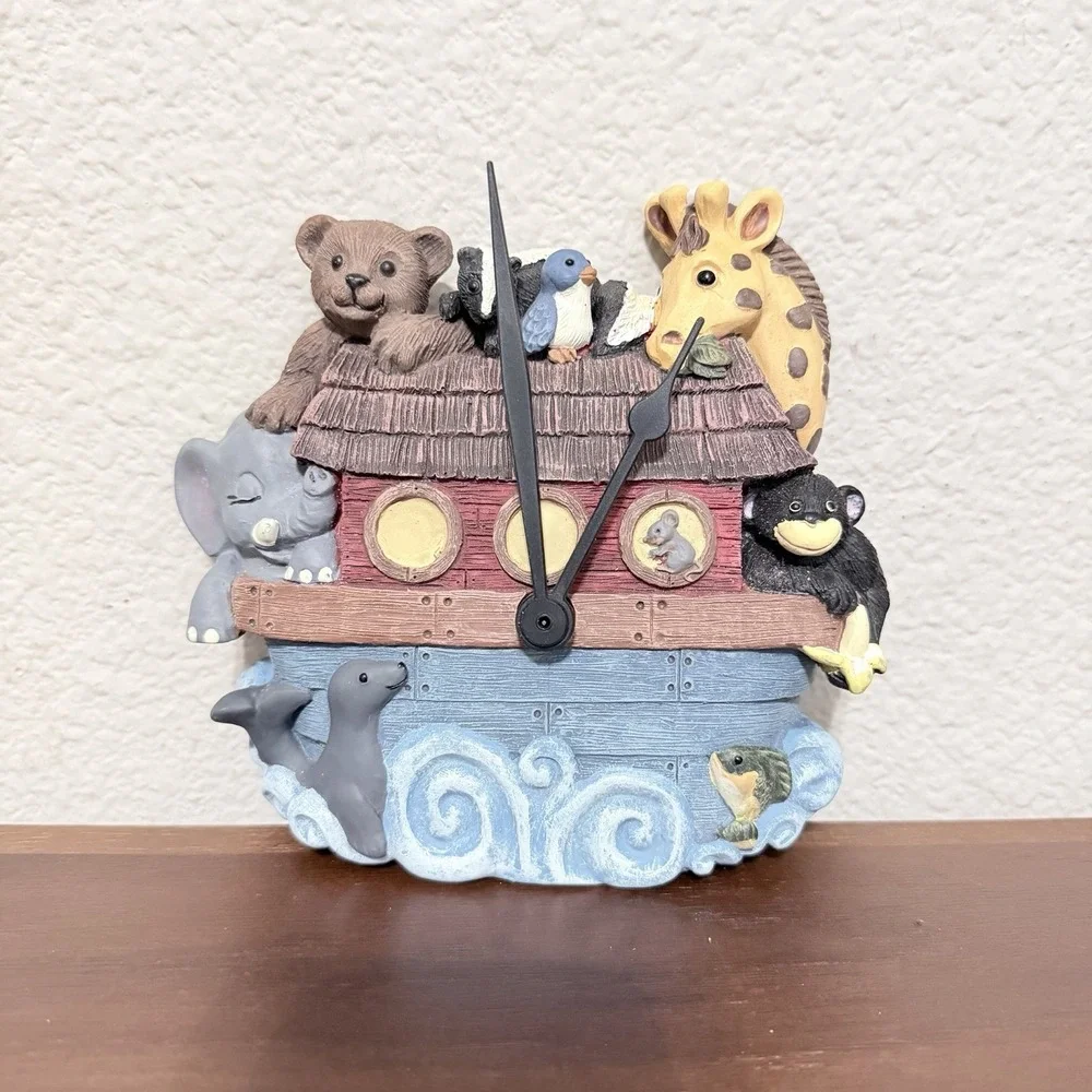 Vintage 90s Noah's Ark Nursery Wall Analog FIGI Pendulum Clock Broken Piece Rare